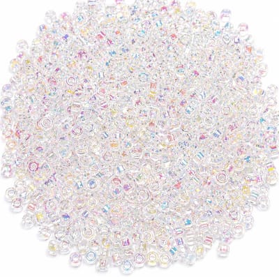 Kralen, 2 mm, 11/0, kristal, AB, glaskralen, 6500 stuks, zaadkralen, transparant, iriserend, sieradenkralen om te rijgen, voor knutselwerk, parelweven