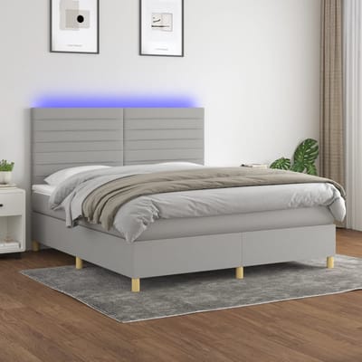 vidaXL - Boxspring - met - matras - en - LED - stof - lichtgrijs - 160x200 - cm