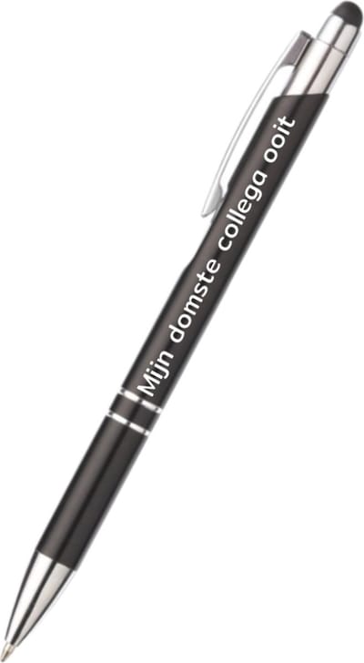 mijn domste collega ooit pen - zwart - gegraveerd - Quotes pennen - collega - pen met tekst - leuke pennen - grappige pennen - werkpennen - stagiaire cadeau - cadeau - bedankje - afscheidscadeau collega - welkomst cadeau - met soft touch
