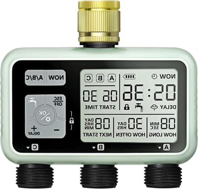 Irrigatiecomputer met 3 Onafhankelijke Uitgangen, Digitaal Water Timer voor Tuin en Gazon, Automatische en Handmatige Besproeiing met Regenvertraging