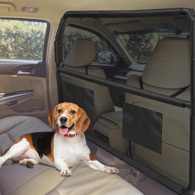 Hondenautobarrière voor SUV's, kofferbakken en laadruimte, universele scheidingsdeur voor huisdieren, 50 inch brede huisdierbarrière met doorzichtig gaas voor kleine vrachtwagens en SUV's en