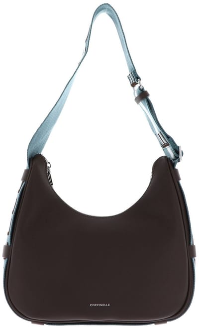 COCCINELLE schoudertas Raquel Handbag Double Grainy Leather Brunette / Arctic Blue donkerbruin