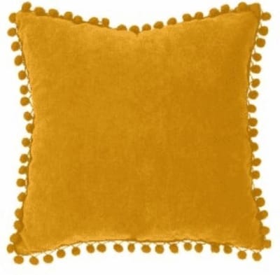 Kussen - Pompon sierkussen - oker geel - 40 x 40 cm