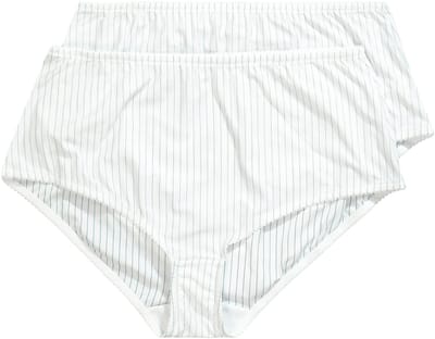 Ulla Popken - Dames - Midislips set van 2 pinstripes hoge pasvorm - Sneeuwwit - Maat 42+