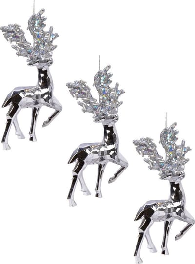 10x Kerstboomhangers zilveren rendieren 16 cm kerstversiering - Zilveren kerstversiering/boomversiering