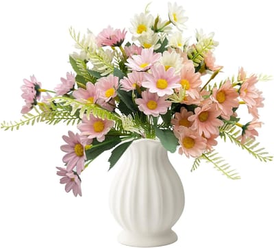 Dailygoods- Boeket Madeliefjes - Kunstbloemen voor Binnen/Buiten - Kunstboeket - Decoratie voor Bruiloft/Terras - Natuurlijke Uiterlijk - 3 Kleuren Combinatie