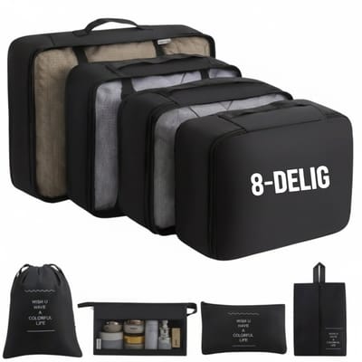 Solud® Koffer organizer set 8 delig Zwart - Travel cubes - Reis Organizers Waterdicht - Packing Cubes Set