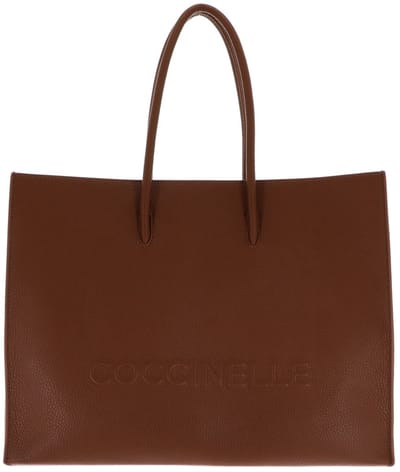 COCCINELLE Leren schoudertas Maxi Log Handbag Grained Leather Cognac bruine
