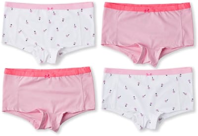 Little Label - dames shorts 4-pack - wit bloem XS/34 - maat: XS / 34-36 - bio-katoen