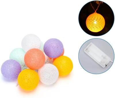 Lichtsnoer 10 x lamp multikleur | 2 meter katoenlook | 2 AA batterijen