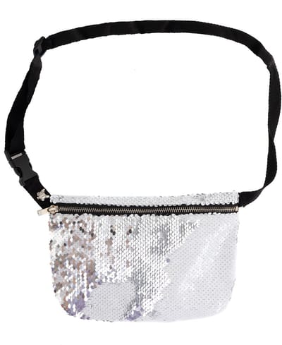 KIMU® Heuptas Pailletten Wit Zilver - Fanny Pack Heuptas - Witte Sequin Tasje Mermaid Zeemeermin Glitter Zilveren Crossbody Tas Festival