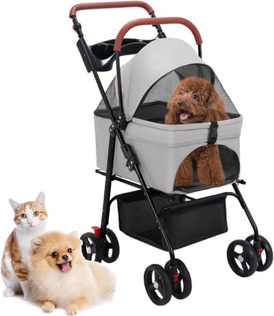 Dieren Wandelwagen - Hondenbuggy Kattenkar - Comfortabel Transport - Compact Opvouwbaar - Tot 22.7 kg - Zwart