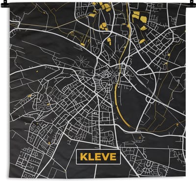 Wandkleed - Wanddoek - Black and Gold – Stadskaart – Kleve – Duitsland – Plattegrond – Kaart - 180x180 cm - Wandtapijt