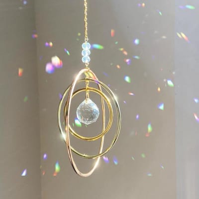 Zonvanger voor Raam - Regenboog Zonvanger met Glazen Prismen - Hangdecoratie voor Betoverende Lichteffecten met 3 Messing Ringen - Kristallen voor Woonkamer, Balkon en Tuin