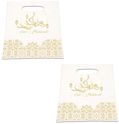 Ramadan Mubarak thema - feestzakjes/uitdeelzakjes - 12x stuks - wit/goud - 23 x 17 cm - Suikerfeest/Offerfeest