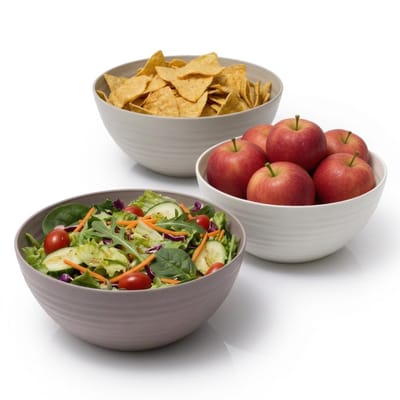 Slakom groot, modern, kunststof, rond, set van 3, 3,3 l, stapelbaar, beige, serveerschaal BPA-vrij, voor salade, chips, snacks, camping en woning, must-have