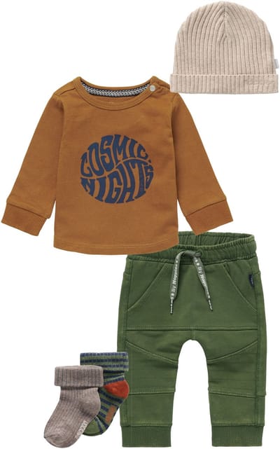 Noppies - Kledingset -4delig - Broek Jesolo Thyme - Shirt Jaroslavi Rubber - Muts Joliet Sand - 2 paar sokken - Maat 68