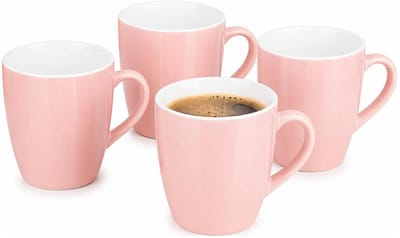 Vessia Design koffie mokken / bekers met oor - 4x stuks - lichtroze - keramiek - 410 ml - servies - kopjes