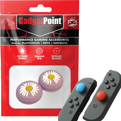 Gadgetpoint - Thumb Grips voor Nintendo Switch Joy-Con Controllers - Gaming Thumbgrips - Performance Anti-Slip Thumbsticks - Bescherming Accessoires - Bloemetjes - Paars