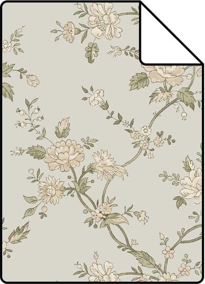 Proefstaal ESTAhome behang vintage bloemen lichtblauw en groen - 26.5 x 21 cm - 132208-S
