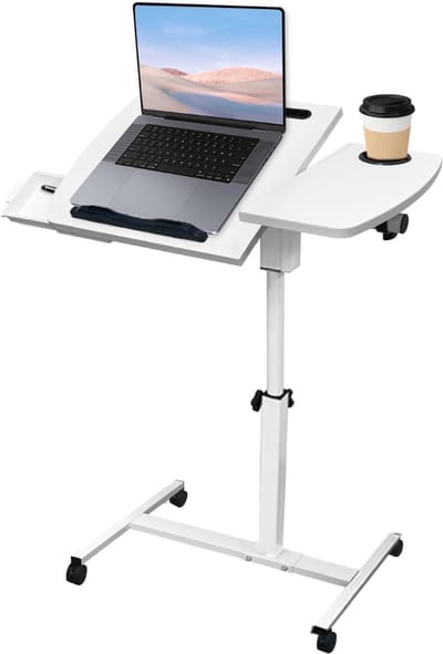 SNJY® Laptoptafel op Wielen - Bijzettafeltjes Woonkamer - Bedtafel - Bedtafeltje Met Wielen - 40D x 60B x 89H cm - Wit