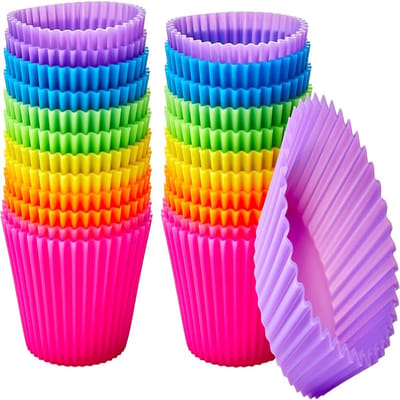 carmdering - Siliconen Cupcake Vormpjes - Gekleurde Siliconen cupcakevormpjes 24 Stuks - BPA Vrij Bakvormen - Muffin Bakvormpjes - Vormpjes - Hittebestendige Muffinvormpjes- Multicolor
