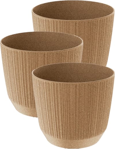 Prosperplast Plantenpot Eco - 3x stuks - stripe - beige - kunststof - D17xH15 cm - voor binnen/buiten