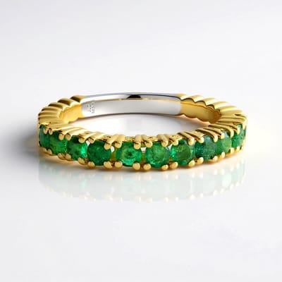 Cavill - Zilveren Ring met 11 Zambia Smaragden 0,594 ct - 925 Sterling Zilver Palladium - Ronde Slijpvorm - Elegante Edelsteenring