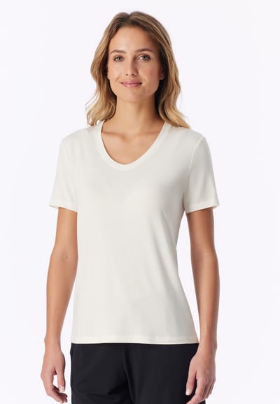 Shirt met korte mouwen en v-hals, natuurwit - Mix+ Relax 36