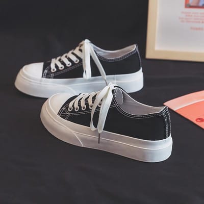 Version coréenne des chaussures basses en toile à semelle épaisse et à gros orteils, chaussures à pain, petites chaussures blanches, chaussures augmentant la marée des étudiants japonais 40 noir