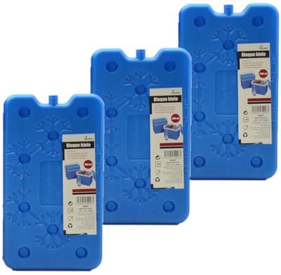 Koelelementen plat - Set van 3x stuks - 14 x 2 x 25 cm - blauw - 400 gram - Koelblokken/koelelementen voor koeltas/koelbox