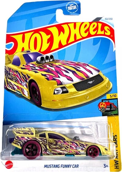 HOT WHEELS MUSTANG FUNNY CAR YELLOW 112/250 1:64 HW ART CARS 5/10