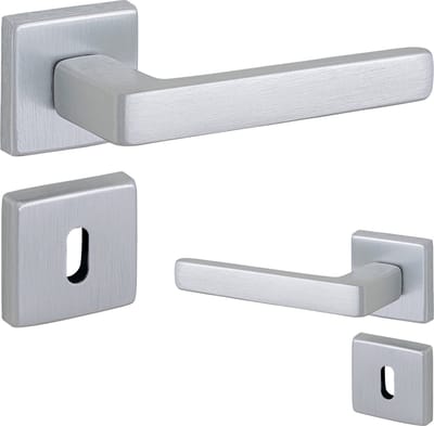 Acapulco deurklink set incl. kamerslot rozet set - geborsteld aluminium - vierkant model - met terugslagveer