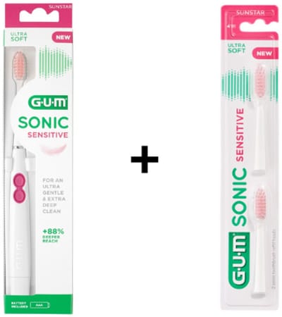 1x GUM Sonic Sensitive Elektrische Tandenborstel + 2x extra opzetbostels