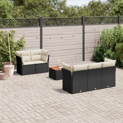 vidaXL - 6-delige - Loungeset - met - kussens - poly - rattan - zwart
