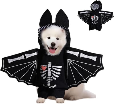 Halloween Hondenkostuum Skelet en Vleermuis, Verstelbaar en Ademend Kostuum voor Huisdierenfeestjes en Cosplay, Duurzaam en Comfortabel (L)