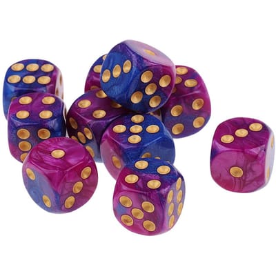 Set van 10 6-zijdige Vierkante Ondoorzichtige D6 16mm Standaard Dobbelstenen Dobbelsteen Dubbele Kleur Dobbelstenen