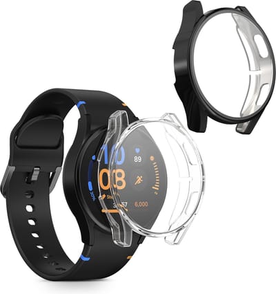 kwmobile 2x smartwatch hoes geschikt voor Samsung Galaxy Watch FE 40mm hoesje - Siliconen sporthorloge cover - Activity tracker case in transparant / zwart