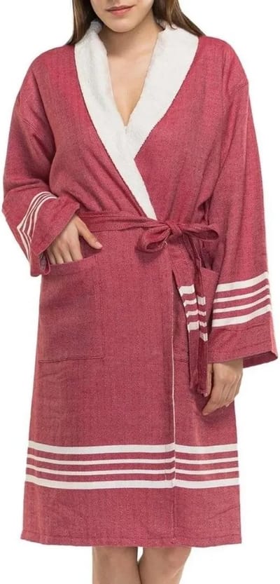 Gevoerde Hamam Badjas Krem Sultan Bordeaux - XL - Hotelkwaliteit - Sjaalkraag - Luxe badjas - Badstof - Sauna Badjas - Ochtendjas - Badmantel
