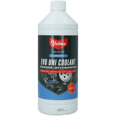 Valma EVO Uni Koelvloeistof -38°C 1 Liter – Kant-en-klaar – Beschermt Tegen Vorst en Corrosie – Mengbaar met Alle Koelvloeistoffen – Veilig voor Lak en Rubber