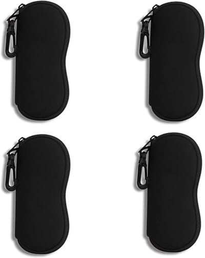 4-delige set - Brillenetui - Zonnebrilhoesje - Brillenetui met ritssluiting - Met riemclip - Zwart