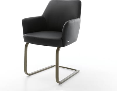 Sledestoel Xana-Flex met armleuning sledemodel vlak afwerking met titanium echt leer zwart pocketveer kern