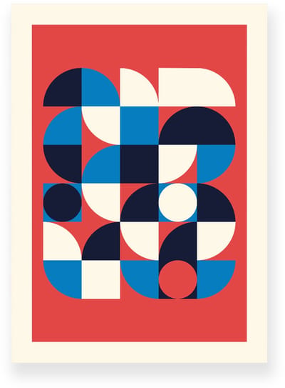 Poster 20x30 cm - Geometrisch Patroon - Rood - Blauw - Beige - Abstract - Vintage - Muurdecoratie - Wanddecoratie