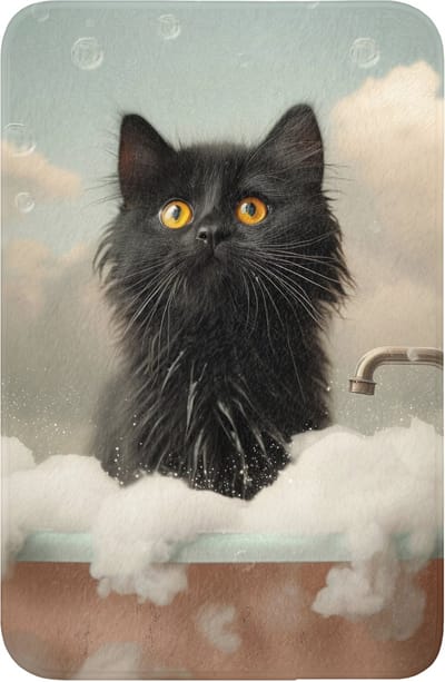 WC mat 40x60 cm - Antislip - Kat - Bad - Zwart - Dieren - Schuim - Toiletmat - Vloermat - Douchemat - Toilet tapijt - Toiletmatten