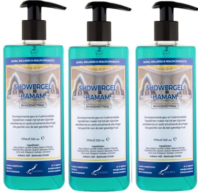 Douchegel Hamam 500 ml - set van 3 stuks - met gratis pomp - Showergel