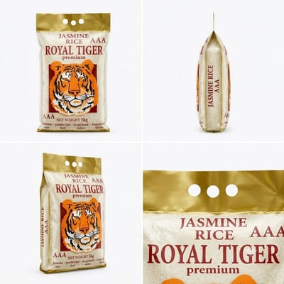 Royal Tiger Jasmin Rijst - Premium Thaise Hom Mali Rijst - Grootverpakking 5 kg - Authentieke Smaak en Aroma - Ideaal voor Aziatische Gerechten - 1 x 5 kg Met Kajal Sticker