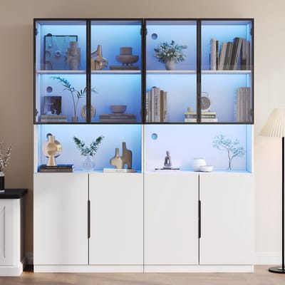 Moderne glazen deur vitrinekast 160x30x200 cm - met LED-verlichting - boekenplank voor verzamelobjecten - wit
