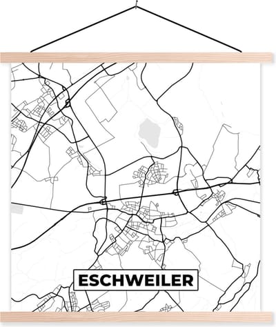 Posterhanger incl. Poster 40x40 cm - Schoolplaat - Eschweiler - Stadskaart - Plattegrond - Kaart - Textielposter - Blanke latten - Stadskaart