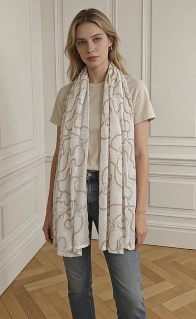 Dames Sjaal – Licht & Luchtig – wit/ ecru Print – Zachte Stof – Comfort & Stijl