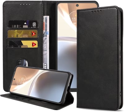 Smartphonica Telefoonhoesje Geschikt voor Motorola Moto G32 Kunstleer met Magnetische sluiting en Pasjeshouders Bookcase met Klepje - Zwart geschikt voor Motorola Moto G32